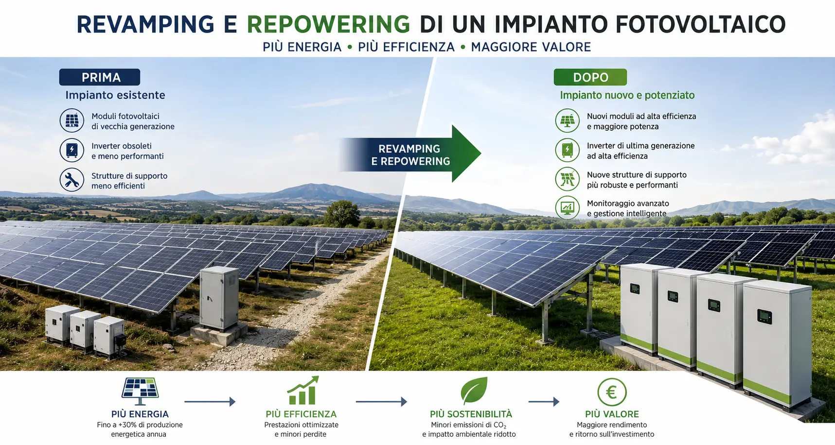 Revamping e repowering di un impianto fotovoltaico: confronto prima e dopo